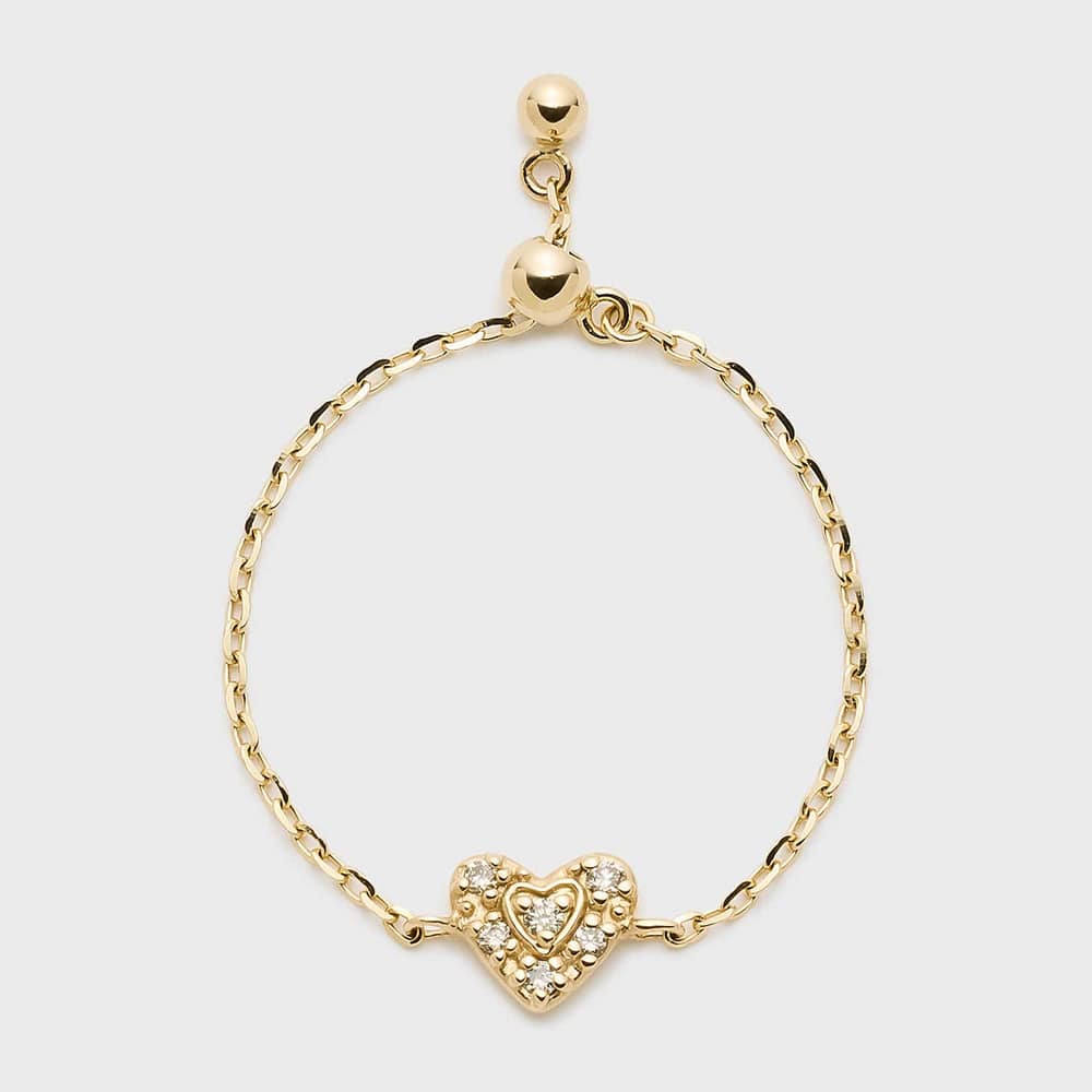 【Tiny Motif】K10ダイヤモンドハートチェーンリング（0.03ct）