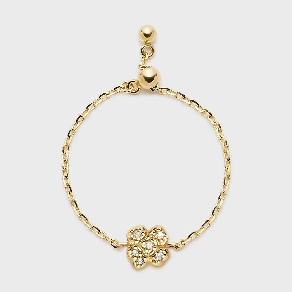 【Tiny Motif】K10ダイヤモンドクローバーチェーンリング（0.03ct）